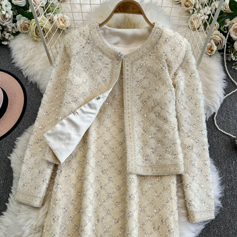 Beaded Cardigan&Vest Dress 2Pcs