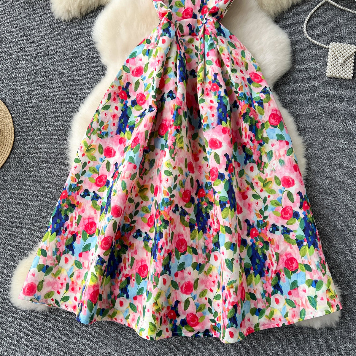 Colorful Floral Puffy Vest Dress