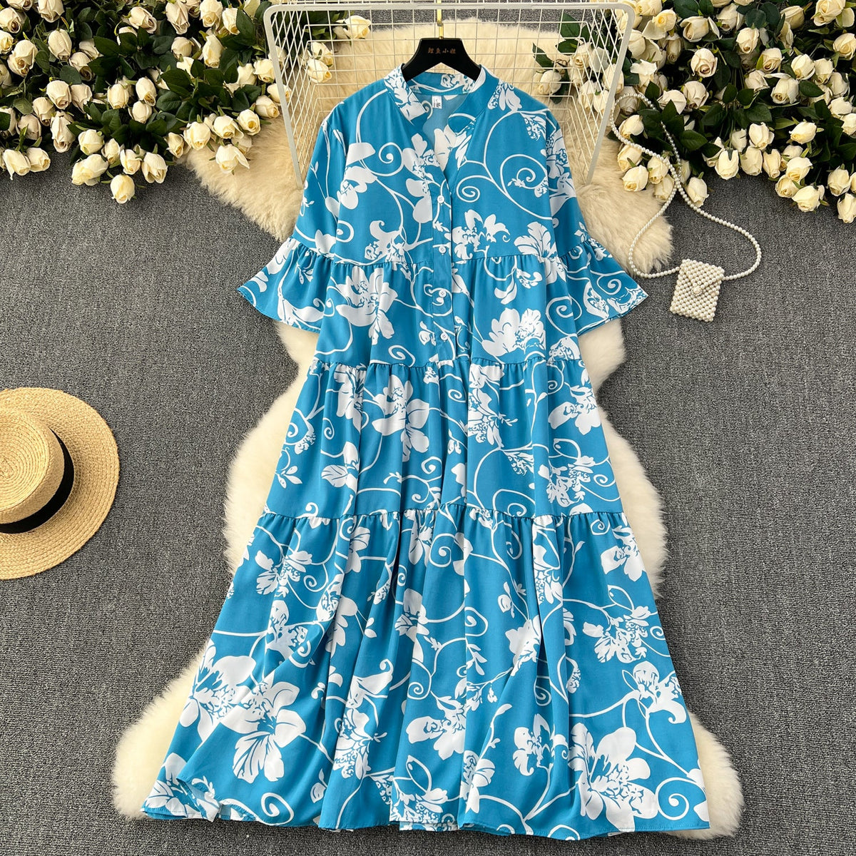 Oversized Floral Printed Shirt Dress