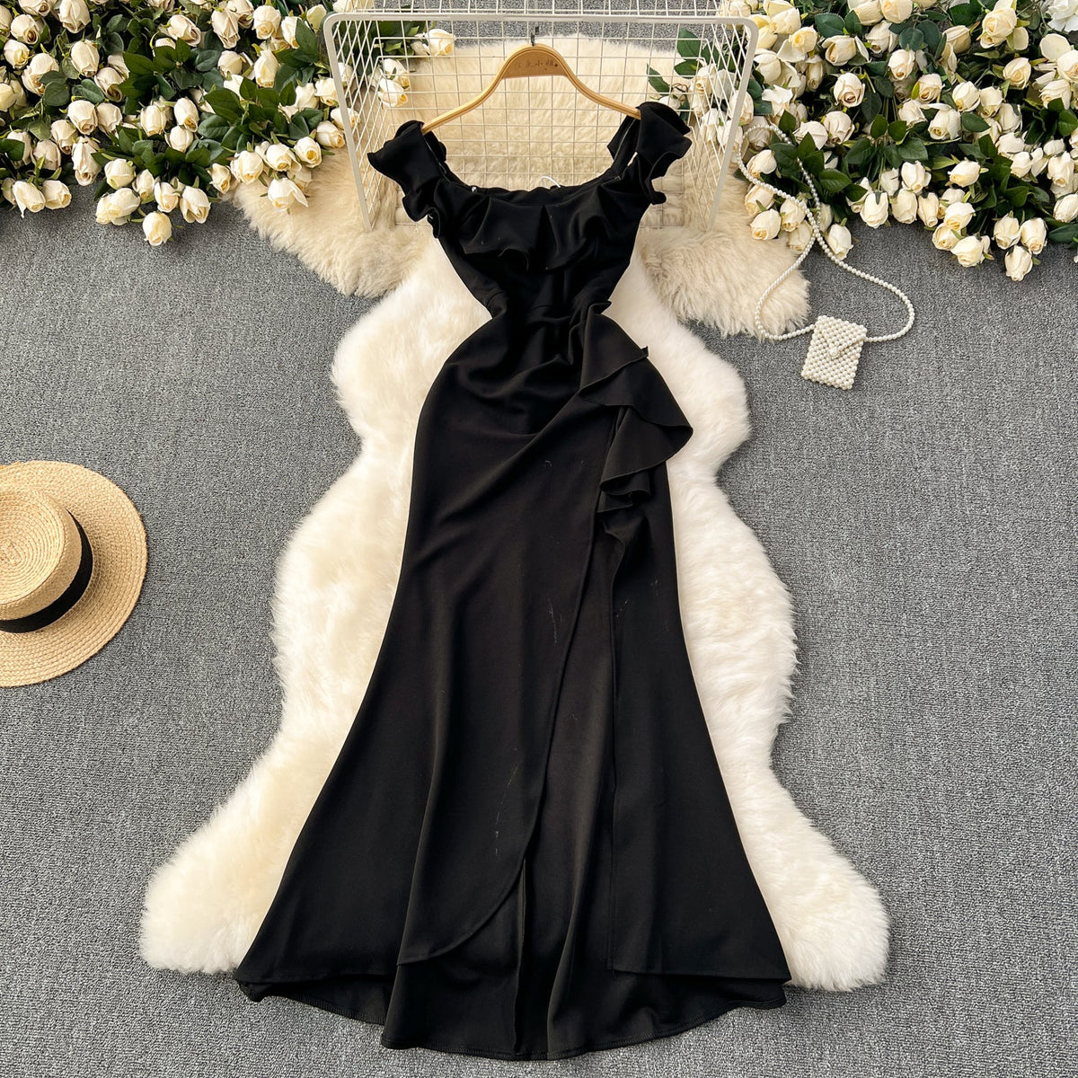 Premium Ruffled Patchwork Slim Dress