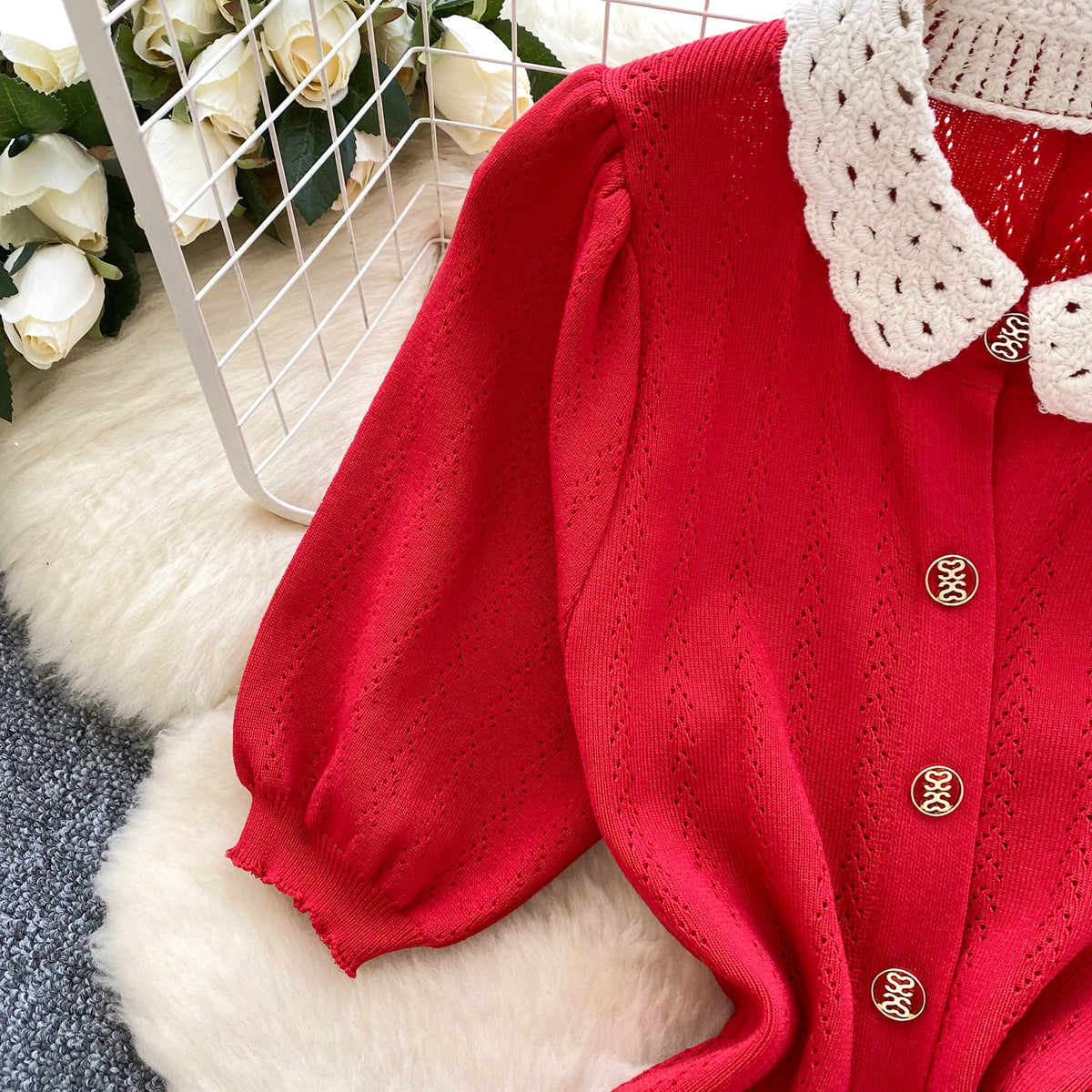 Doll Collar Single-breasted Knit Dress