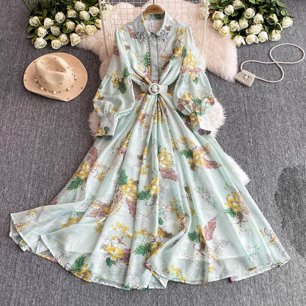 Vintage Beaded Floral Pleated Dress
