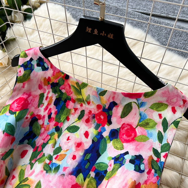Colorful Floral Puffy Vest Dress