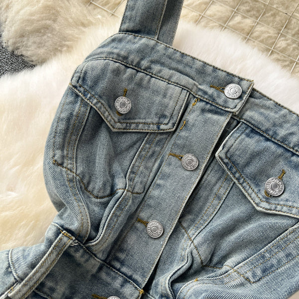 Vintage Distressed Denim Slip Dress