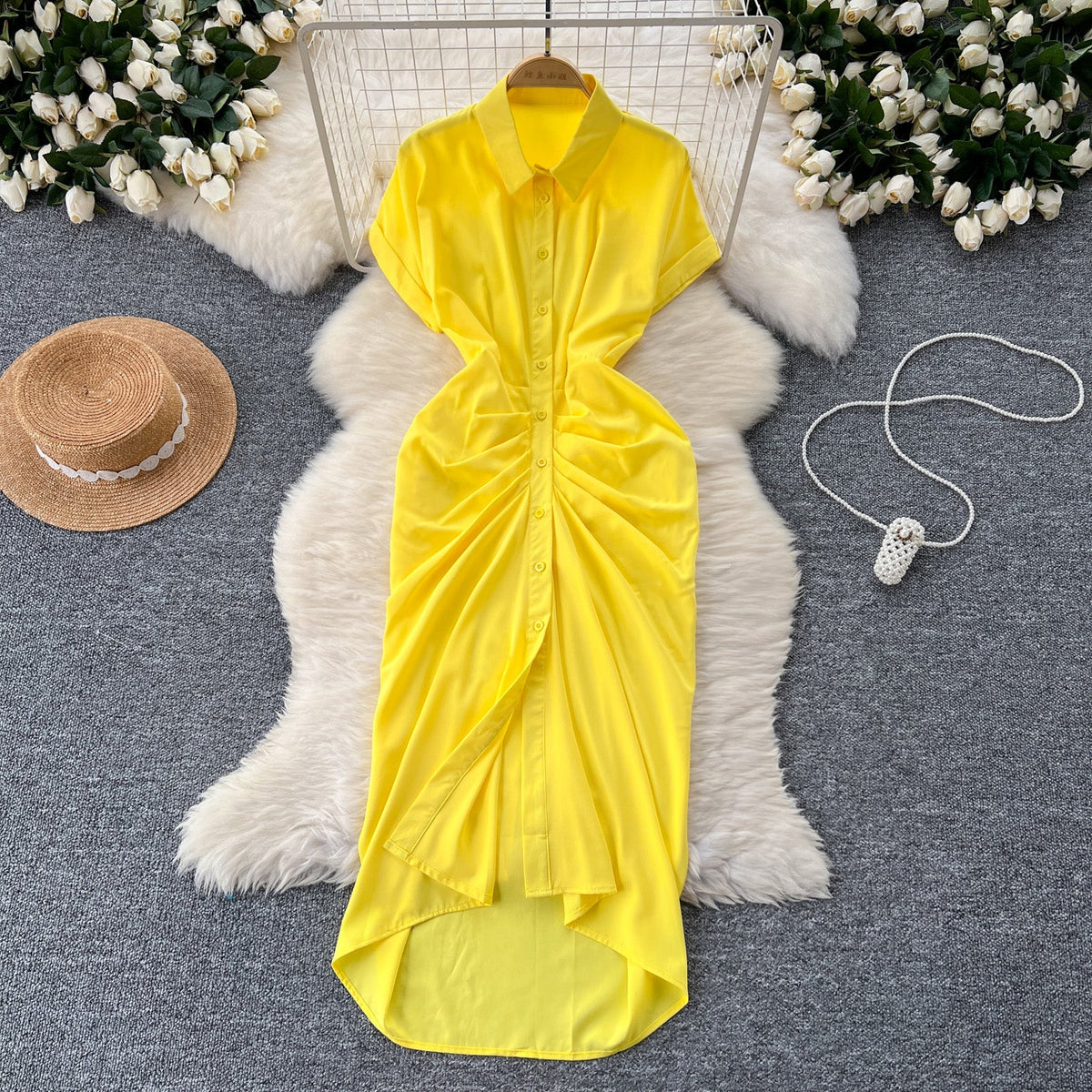 Slim-fit Pleated Shirt Dress