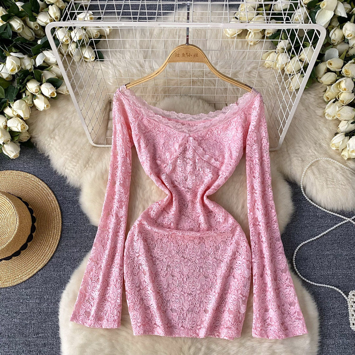 Elegant Slim-fit Embroidered Lace Dress
