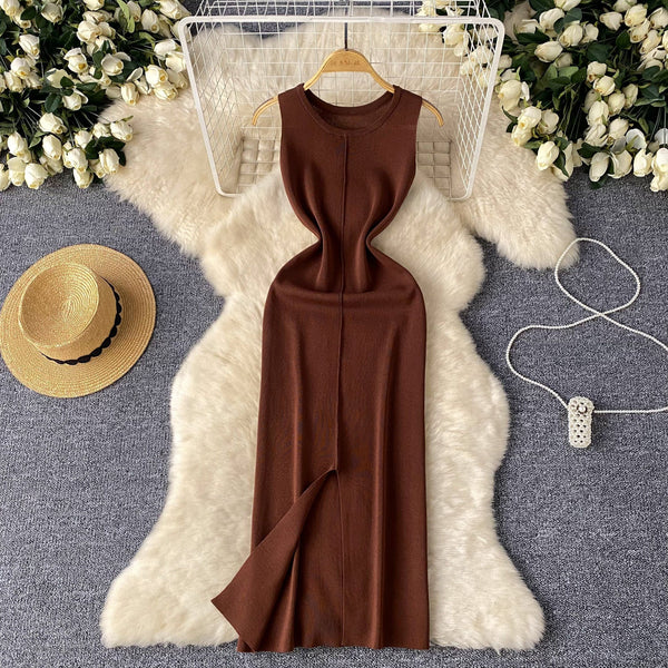 Crew Neck Slim-fit Knitted Dress
