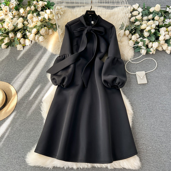 Premium Lace-up Solid Color Dress