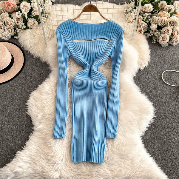 Niche Zipped Hip-wrapping Knit Dress