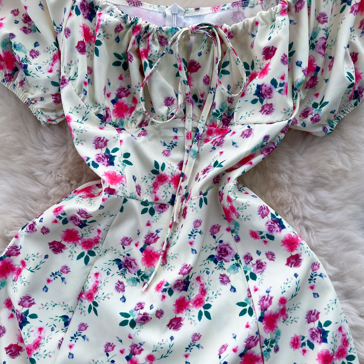Ruffled Neckline Floral Split Dress