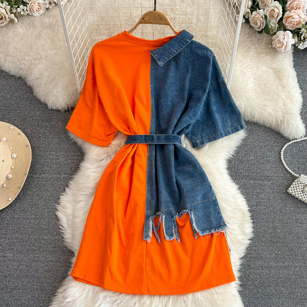 Vintage Color Blocking Patchwork Dress