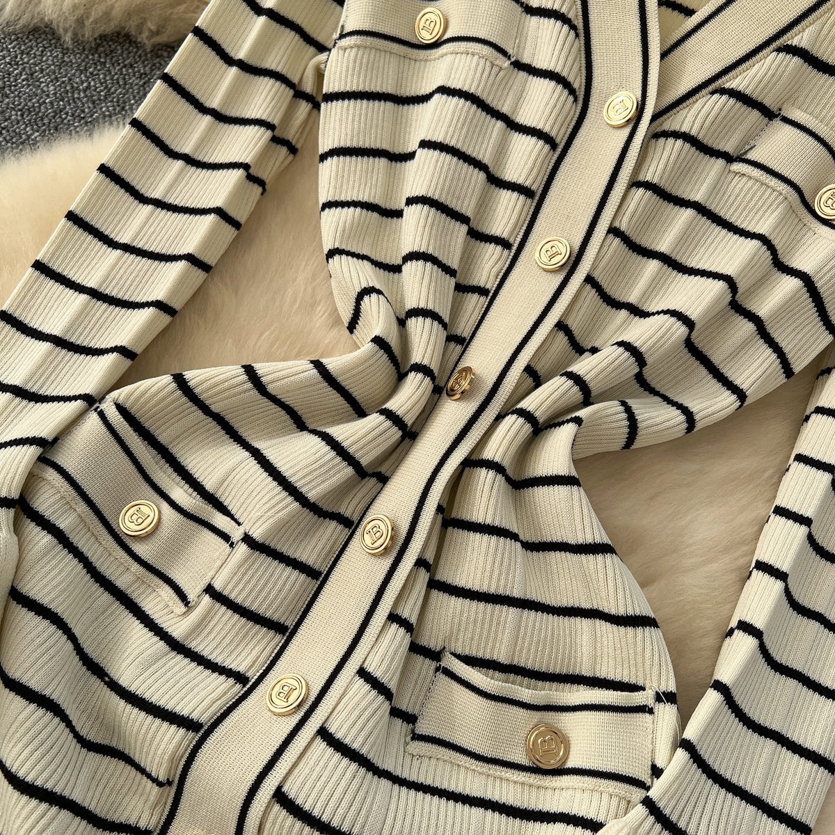 Vintage Striped Elastic Knit Dress