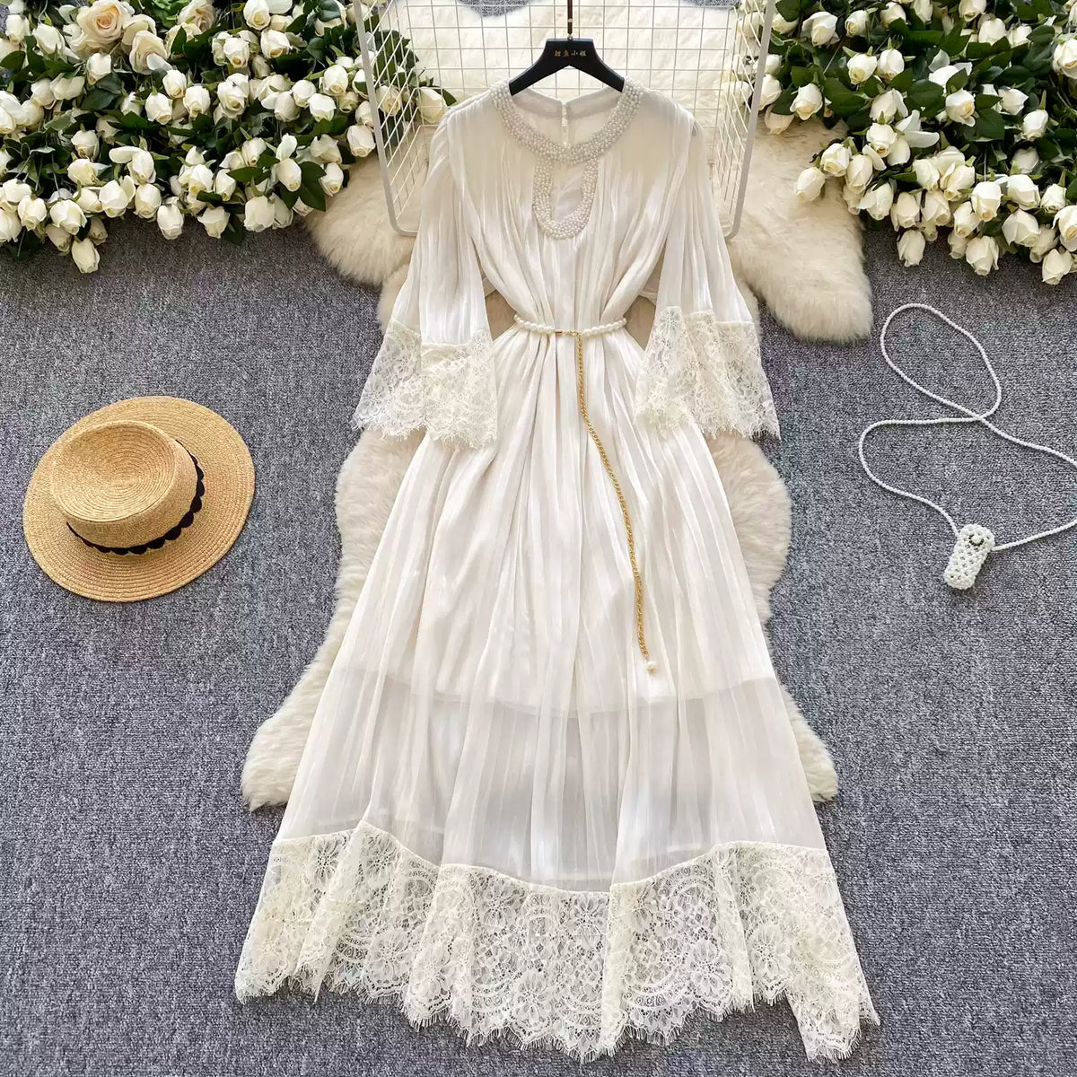 Rhinestone Studded Mesh Patchwork Dress