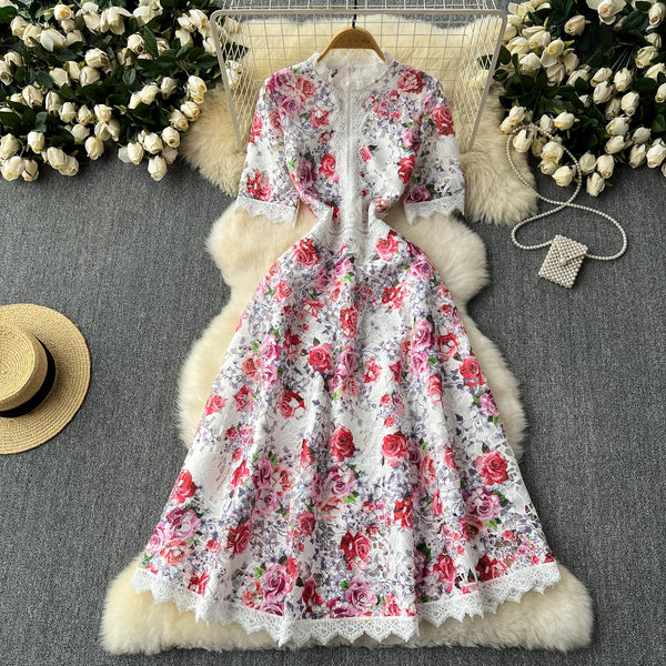 Elegant Floral Embroidered Lace Dress