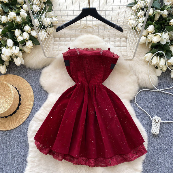 3D Rose Lace Patchwork Suede Dress