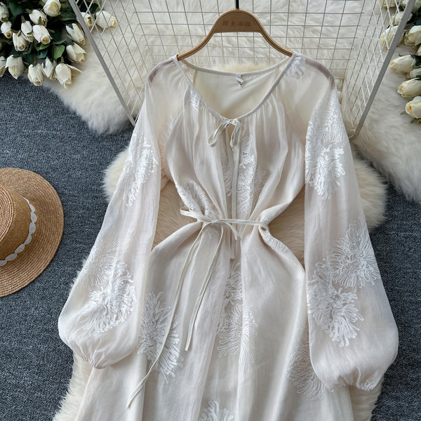 Fairy Lace-up Floral Embroidered Dress