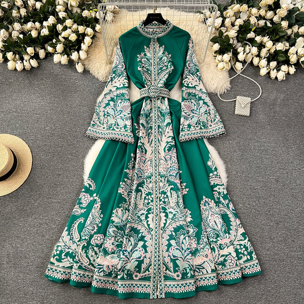 Vintage Flared Sleeve Floral Dress