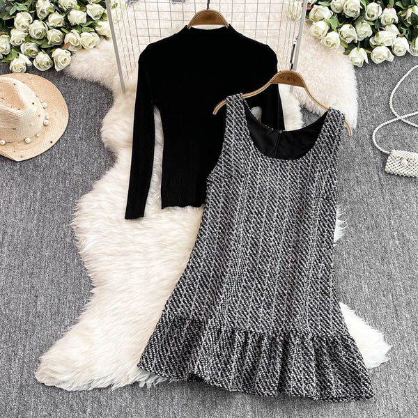 Black Sweater&Tweed Dress 2Pcs