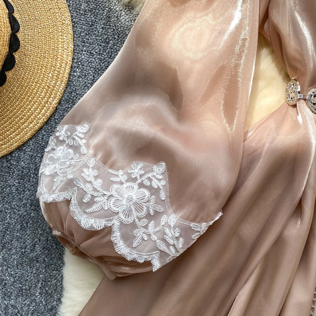 Lace Patchwork Glossy Satin Dress