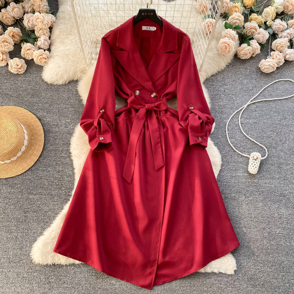 Premium Double-breasted Suit Collar Dress