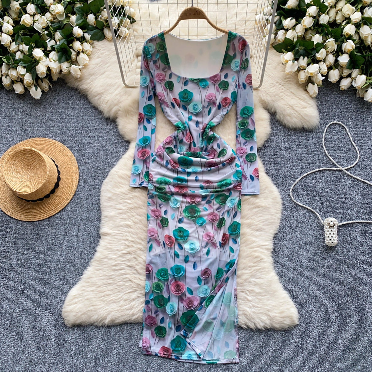 Niche 3d Floral Pleated Dress