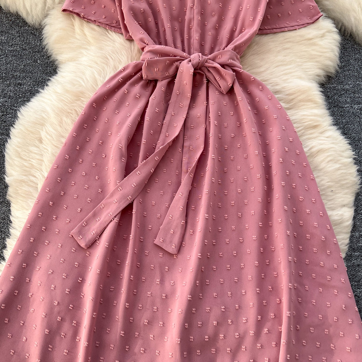 Mori Lace-up Pink Midi Dress