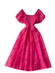 Solid Color Plaid Puffy Dress