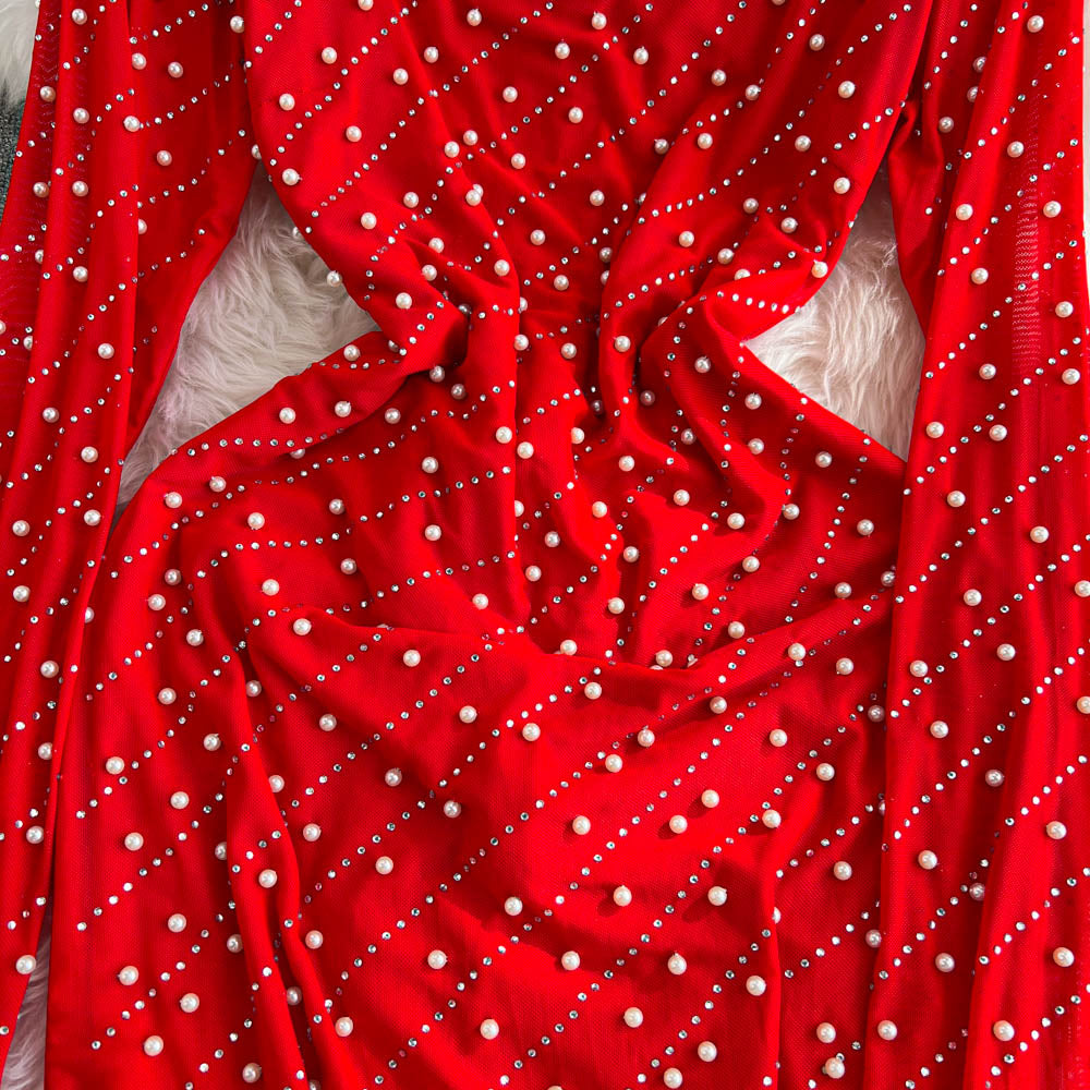 Premium Beaded Mesh Hip-wrapping Dress