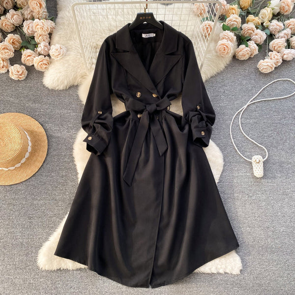Premium Double-breasted Suit Collar Dress