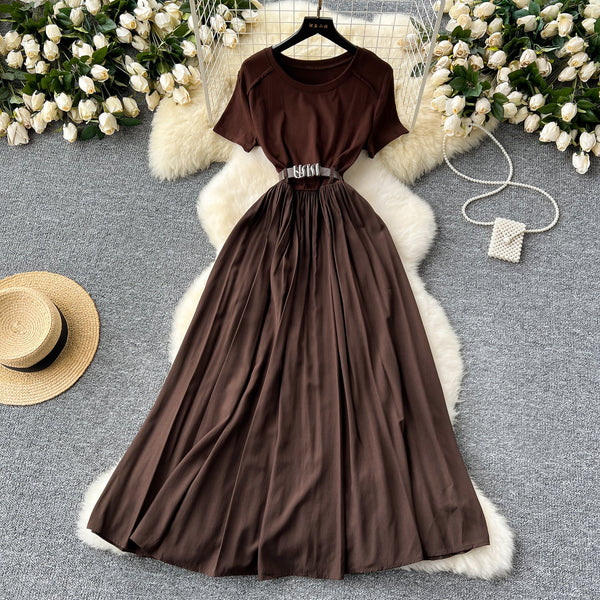 Round Collar Draped Patchwork Dress