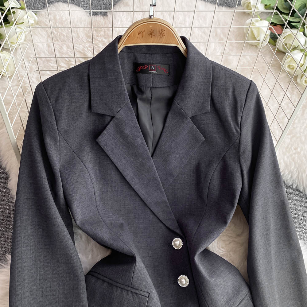 OL Outfit Pleated Black Suit Dress