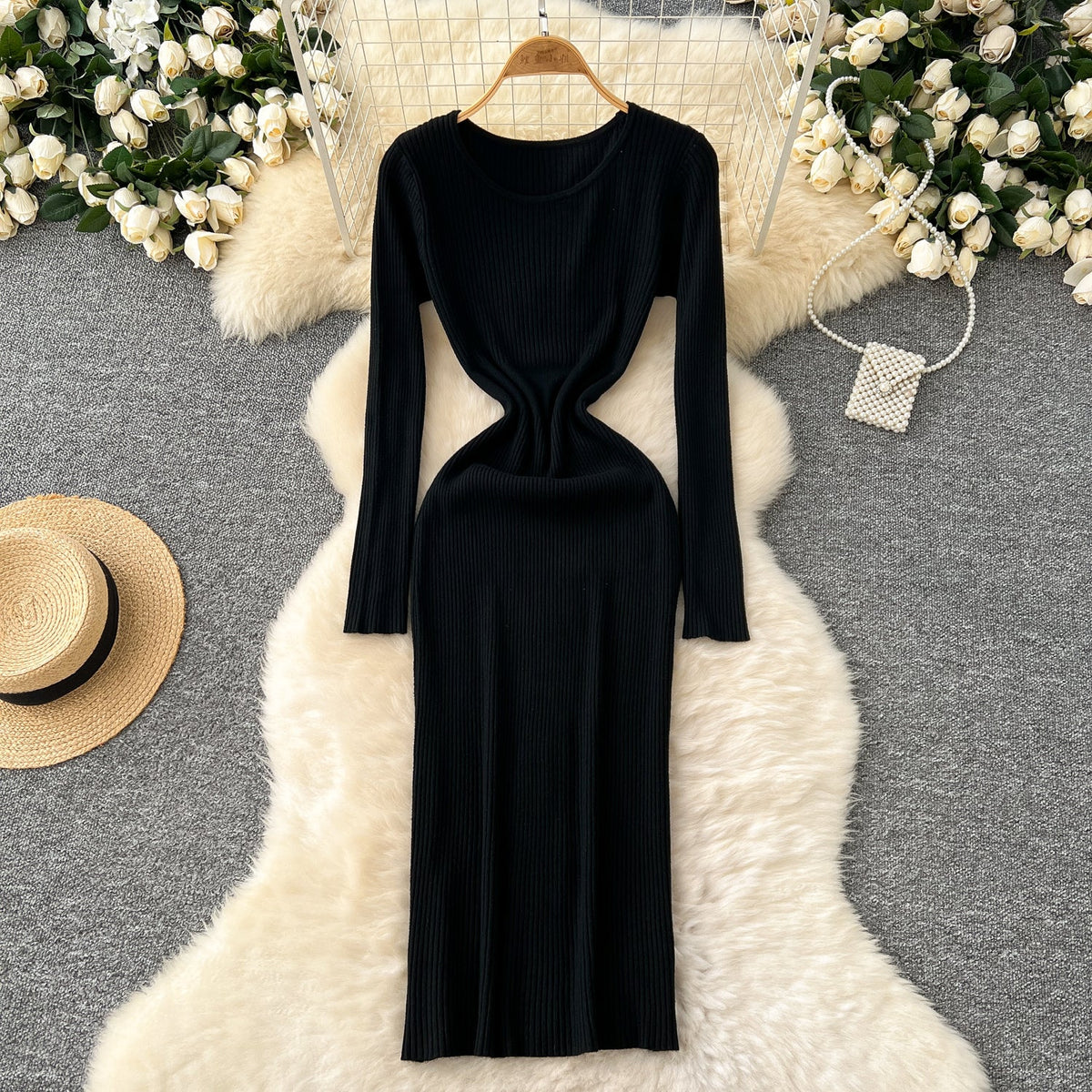 Simple Design Elastic Knitted Dress