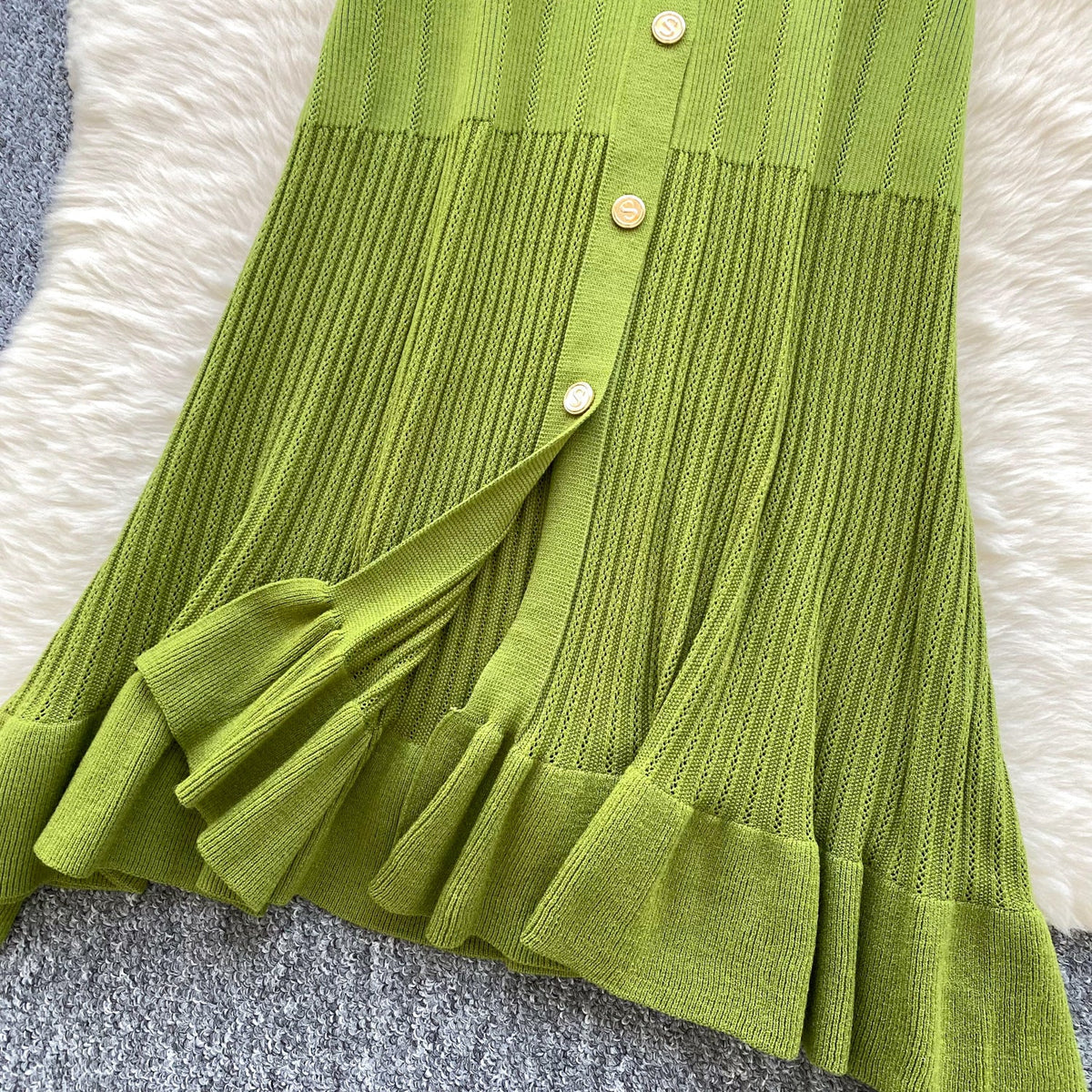 French Style V-neck Knit Shirt Dress
