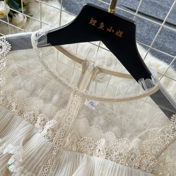 Delicate Sequined Lace Patchwork Dress
