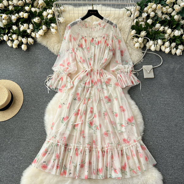 Elegant Sequined Floral Chiffon Dress