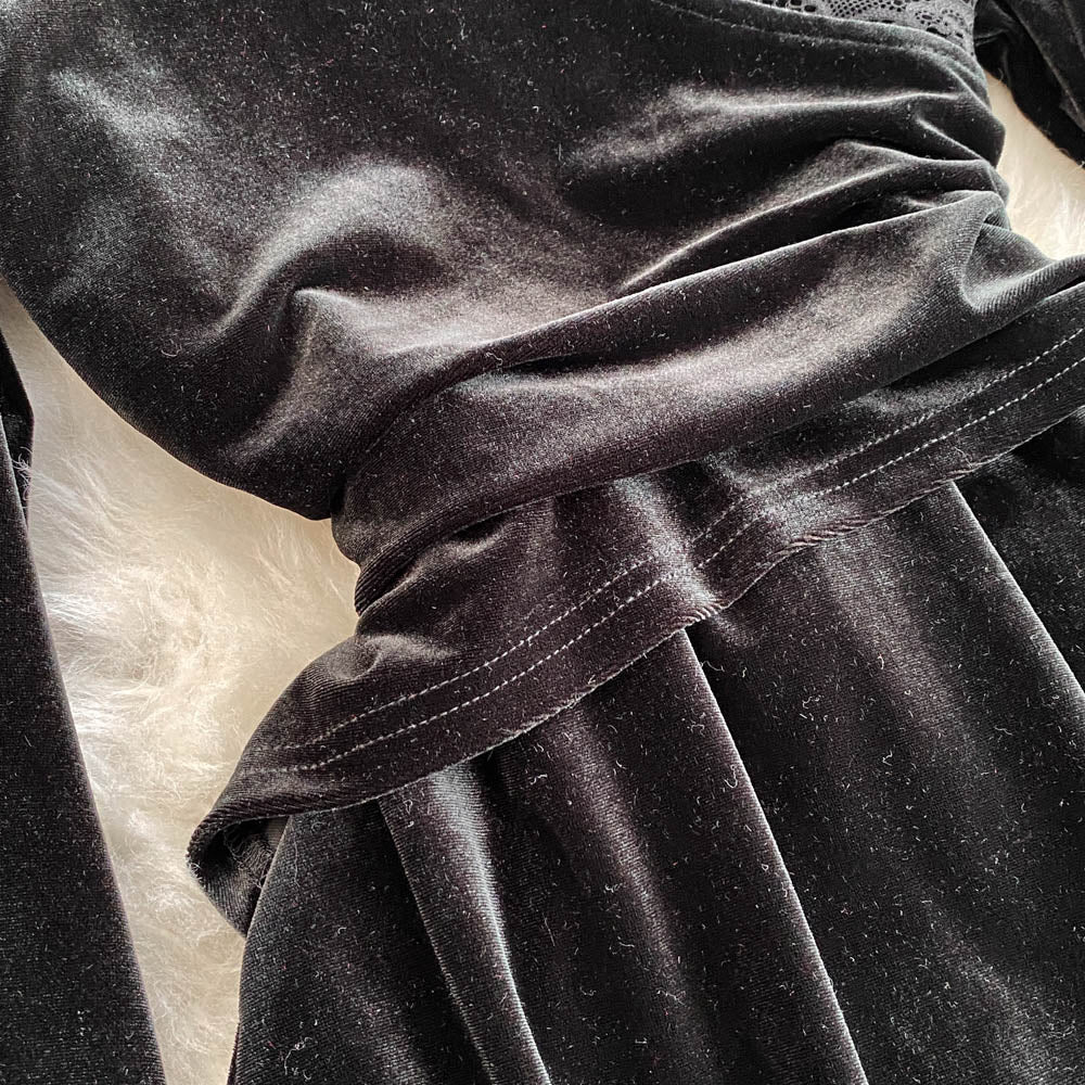 High-end Black Suede Maxi Dress