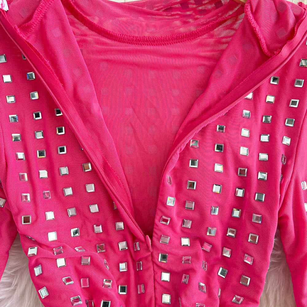 Square Rhinestone Studded Slim Dress