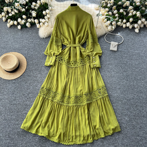 Vintage Lace Patchwork Shirt Dress