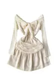 Off-shoulder Bow Hollowed Puffy Sleeve