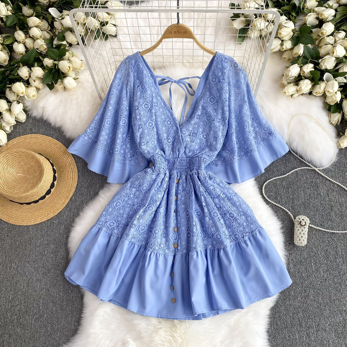 Sweetie V-neck Lace Patchwork Dress