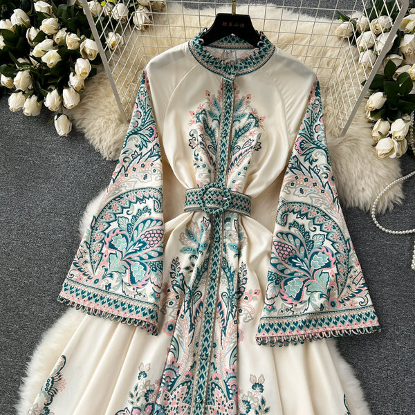 Vintage Flared Sleeve Floral Dress