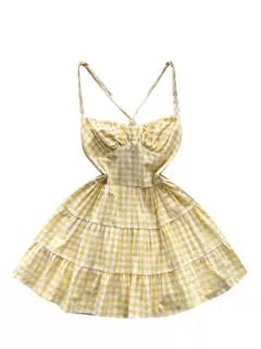 Sweetie Plaid Hollowed Halter Dress