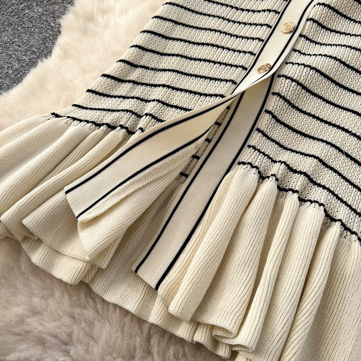 Vintage Striped Elastic Knit Dress
