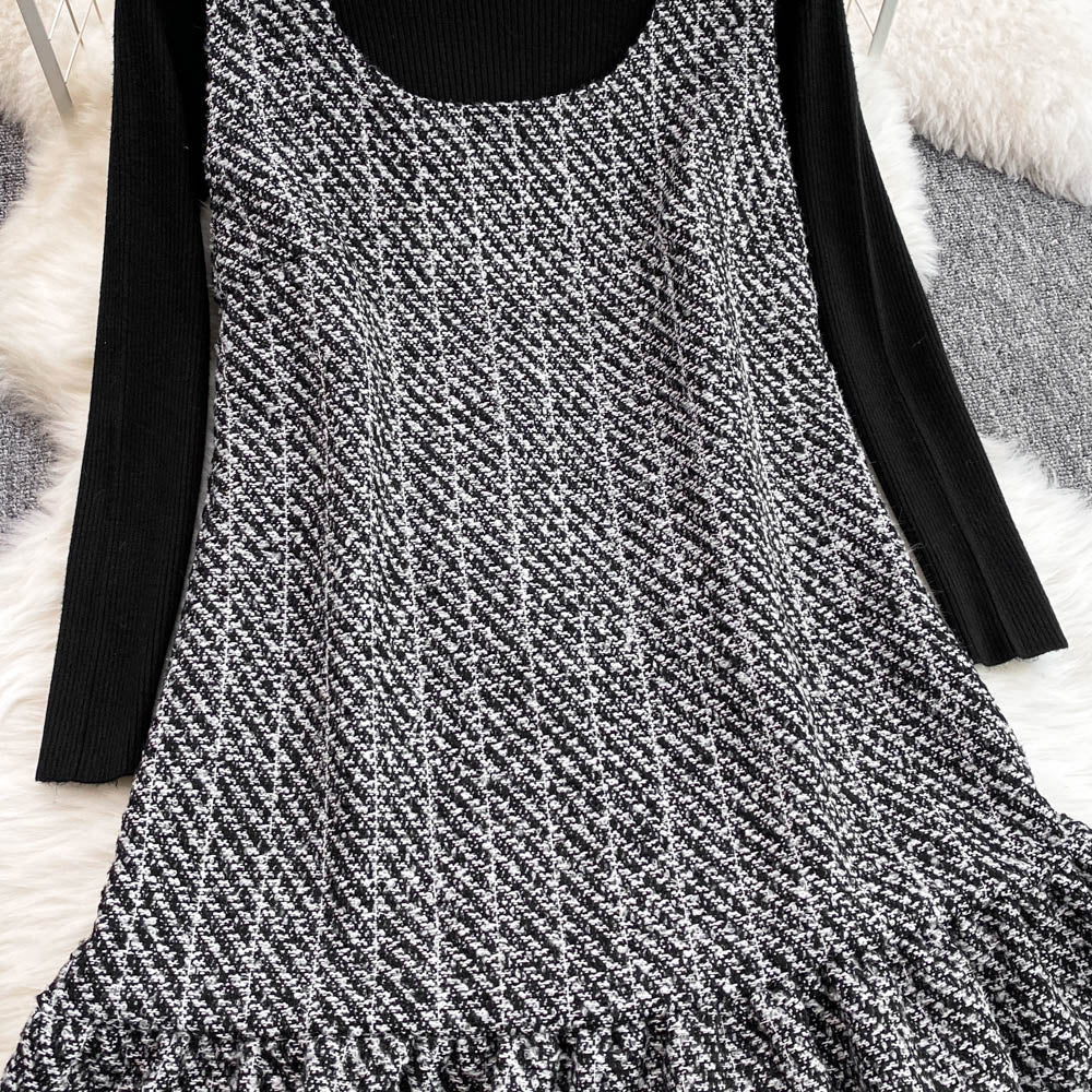 Black Sweater&Tweed Dress 2Pcs