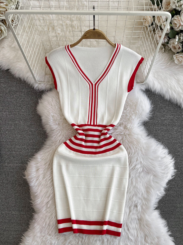 V-neck Sleeveless Knitted Bottoming Dress