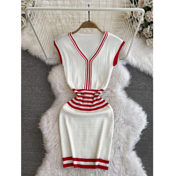 V-neck Sleeveless Knitted Bottoming Dress