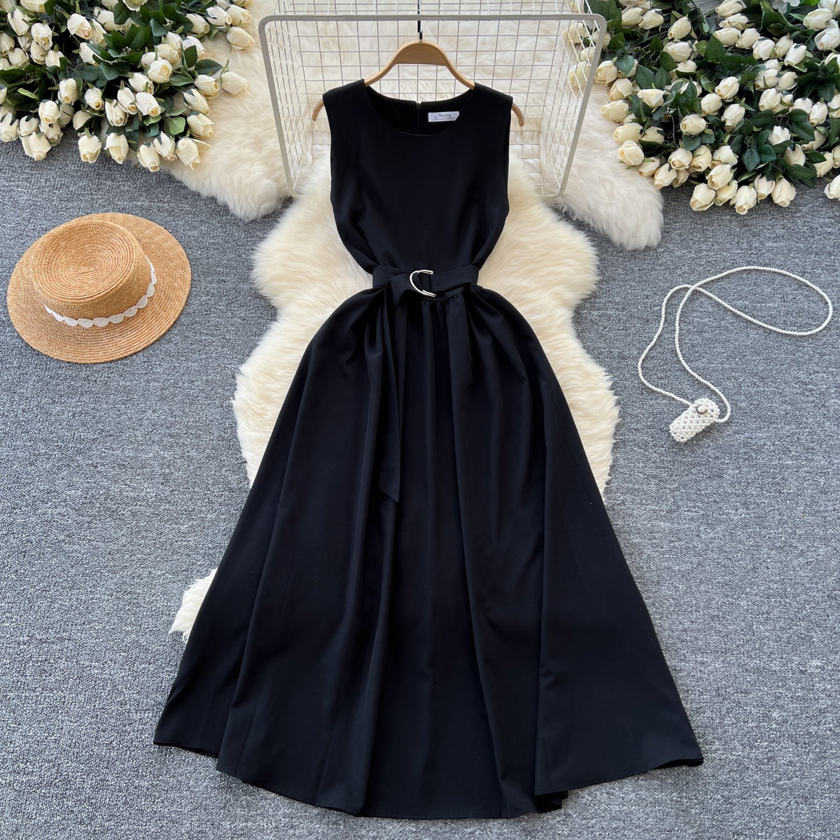 French Style Lace-up Sleeveless Dress