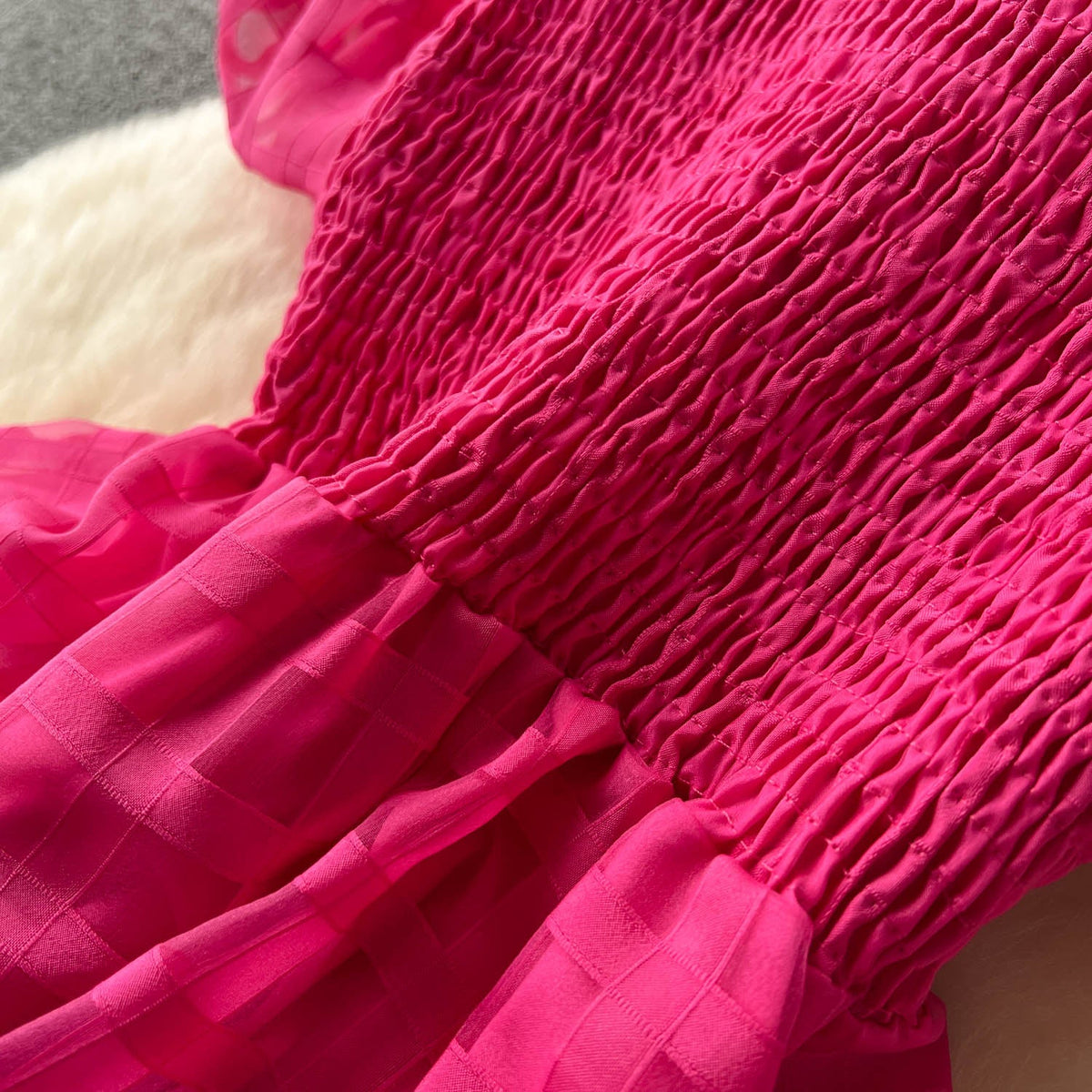 Solid Color Plaid Puffy Dress