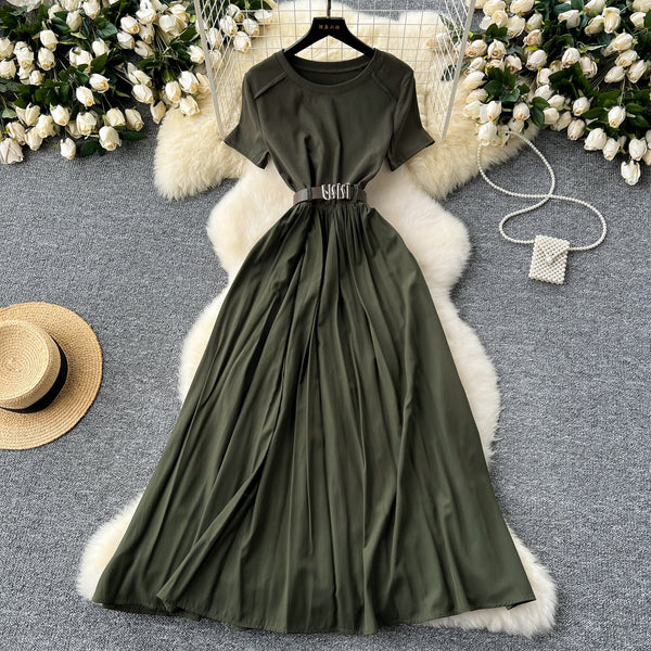 Round Collar Draped Patchwork Dress