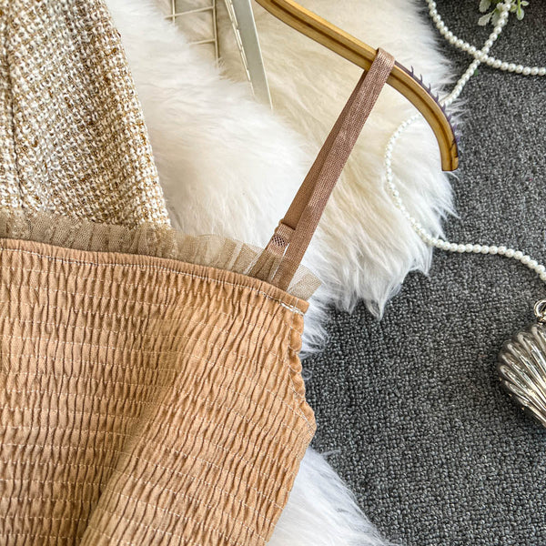 Tweed Cardigan&Mesh Slip Dress 2Pcs